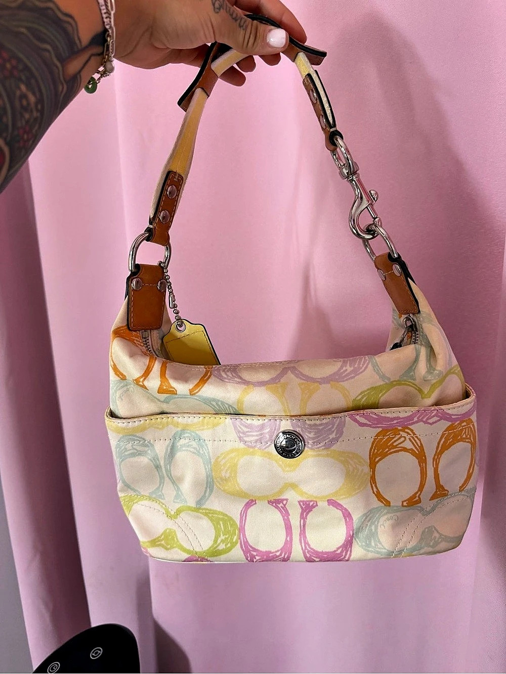 Coach Hamptons Pastel Scribble Signature Hobo Shoulder Bag
